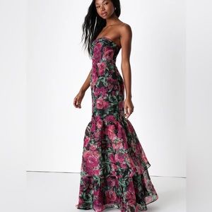 Fleur of Dreams Green and Pink Floral Print Organza Maxi Dress